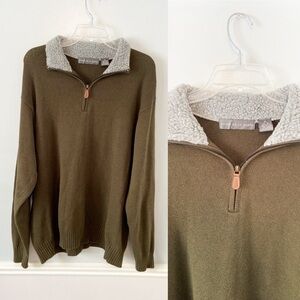 Oscar De La Renta Men's 3/4 Zip Green Knit Sweater Sherpa Collar Size XL
